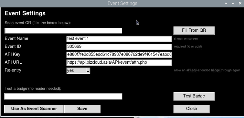 Scanning the event device setup QR code with the BMO TF