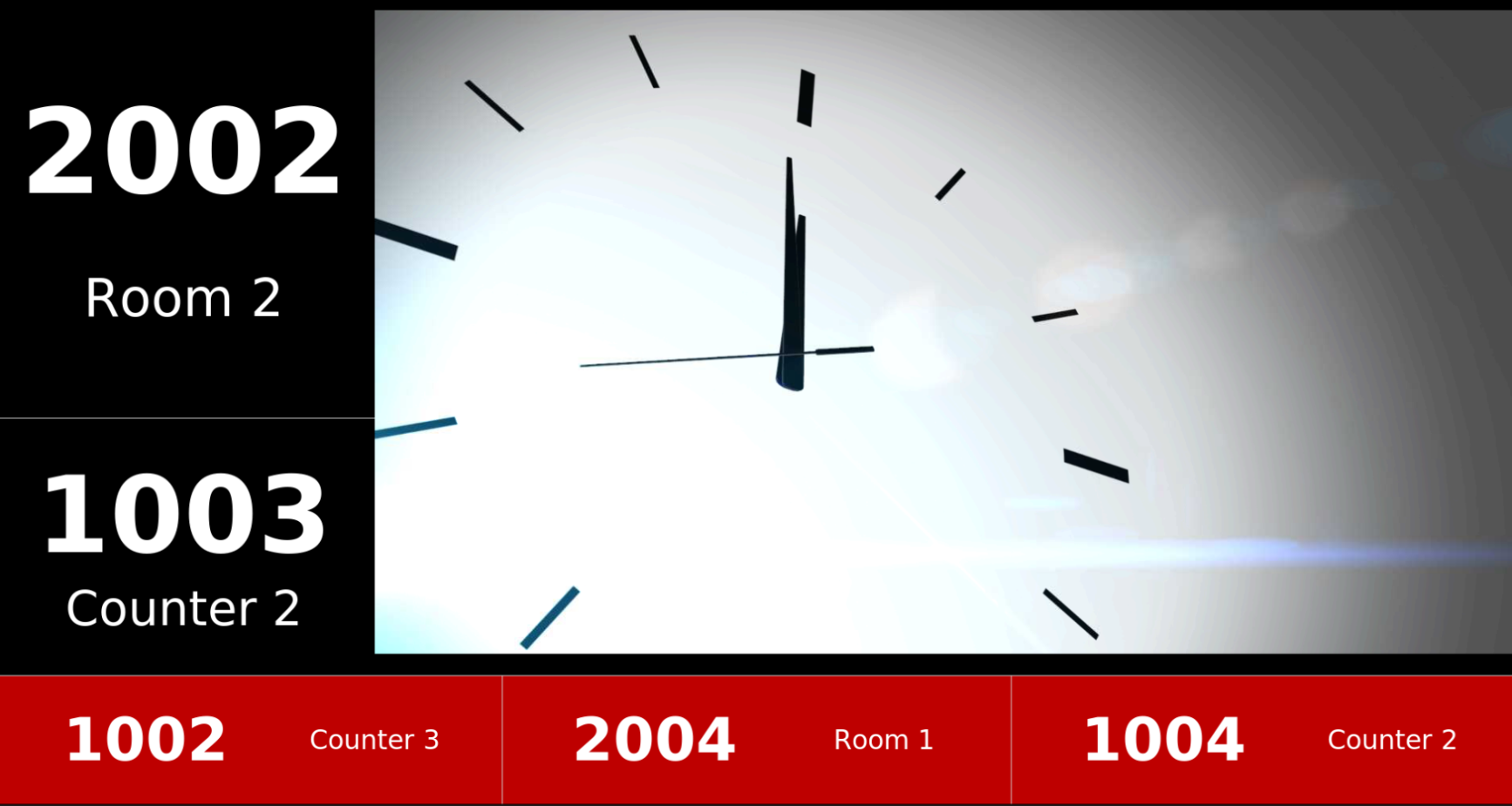 QDisplay queue number layout shown on a TV screen