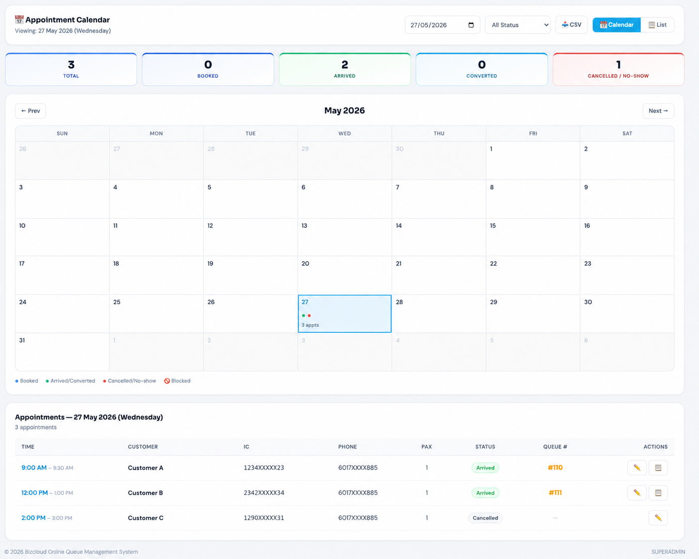 QMS Appointment Calendar View